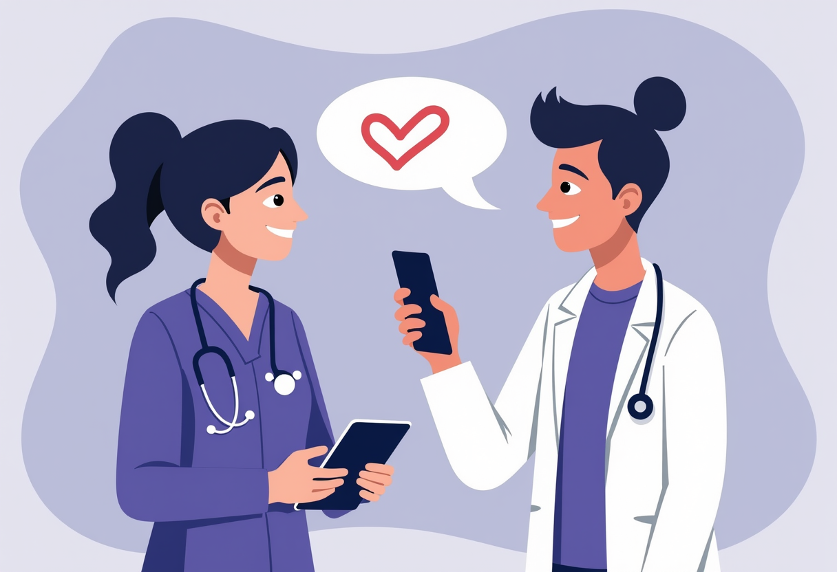 A patient receiving a friendly appointment reminder on a phone, follow up visit concept, modern flat vector illustration