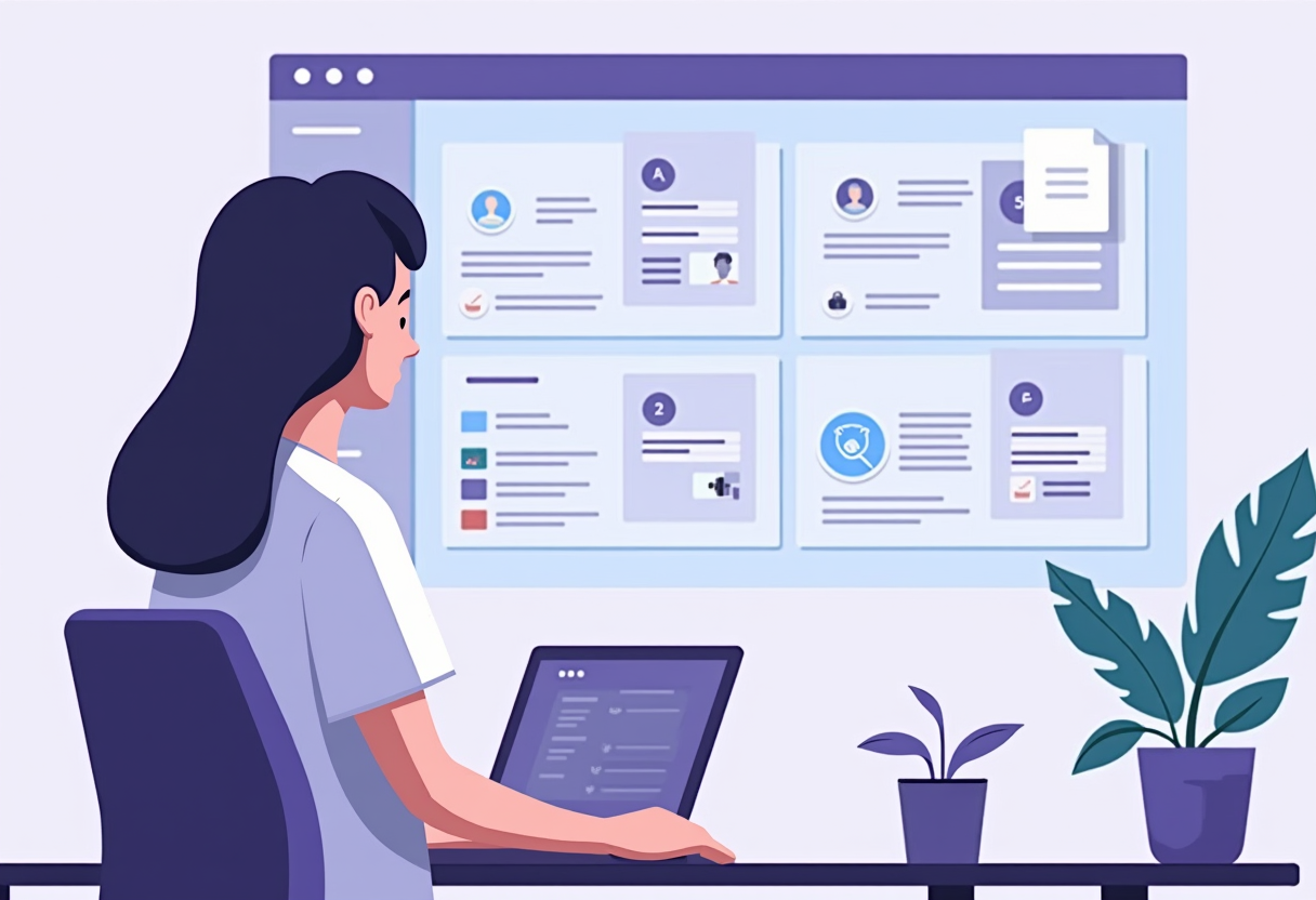 A flat modern illustration showing a doctor reviewing a clean digital dashboard with patient schedules, invoices, and in