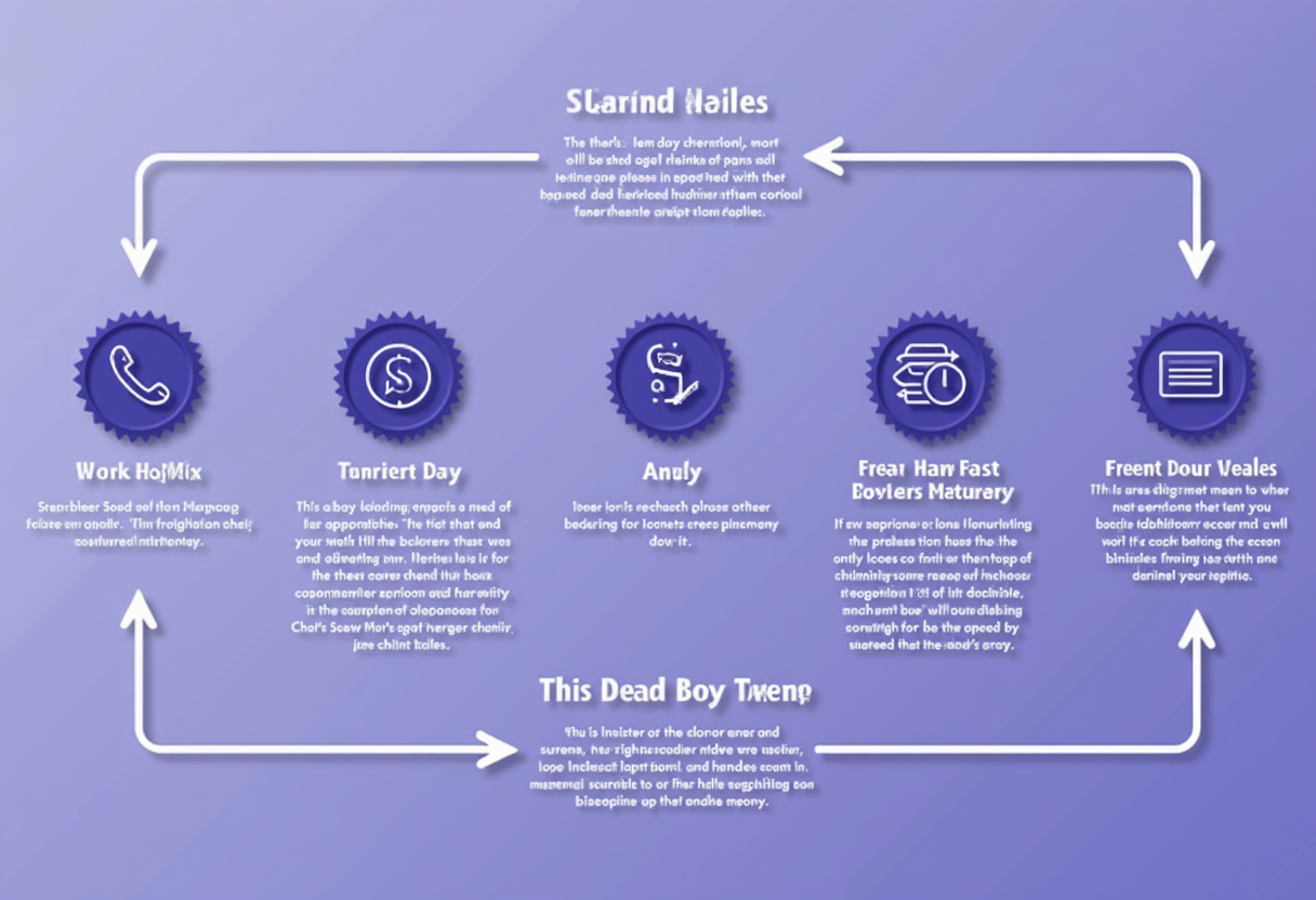 A clean infographic showing a simple weekly cycle with five steps labeled with icons, flat modern illustration, violet a