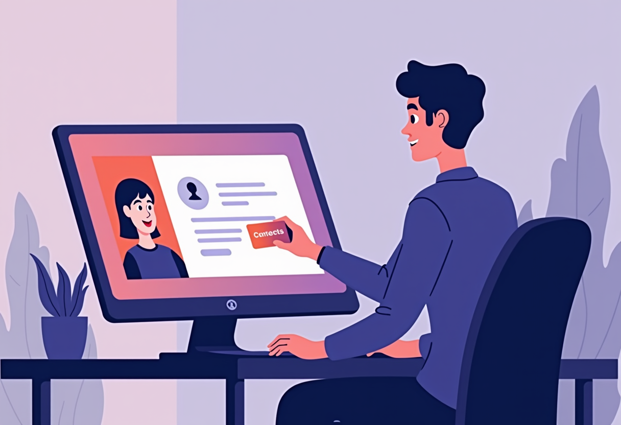 A professional services consultant at a desk while a glowing assistant panel captures an incoming client inquiry and fil