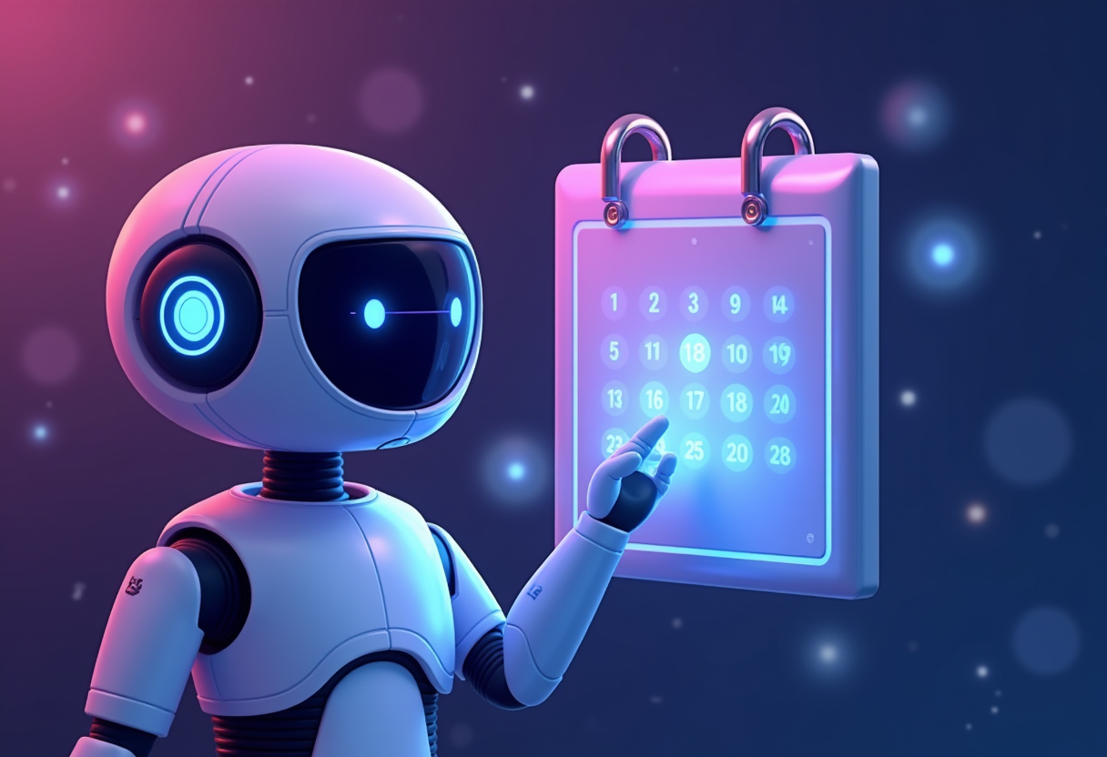a friendly AI agent automatically sending appointment reminders on a glowing calendar interface, flat modern illustratio