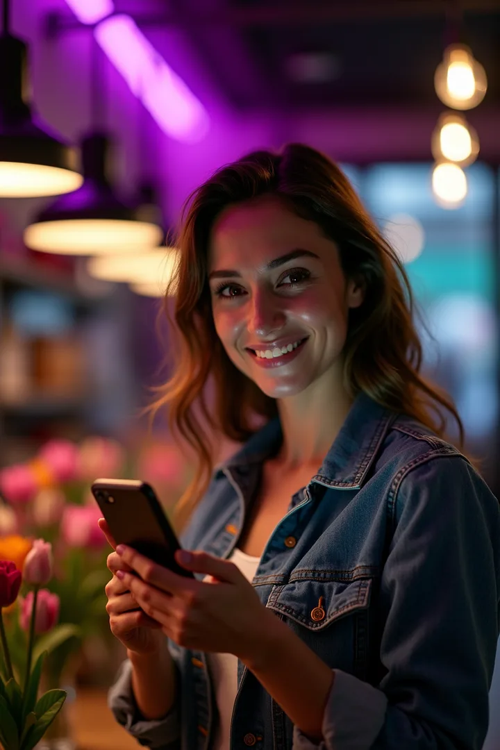 Dueña de un negocio feliz con su nueva página web